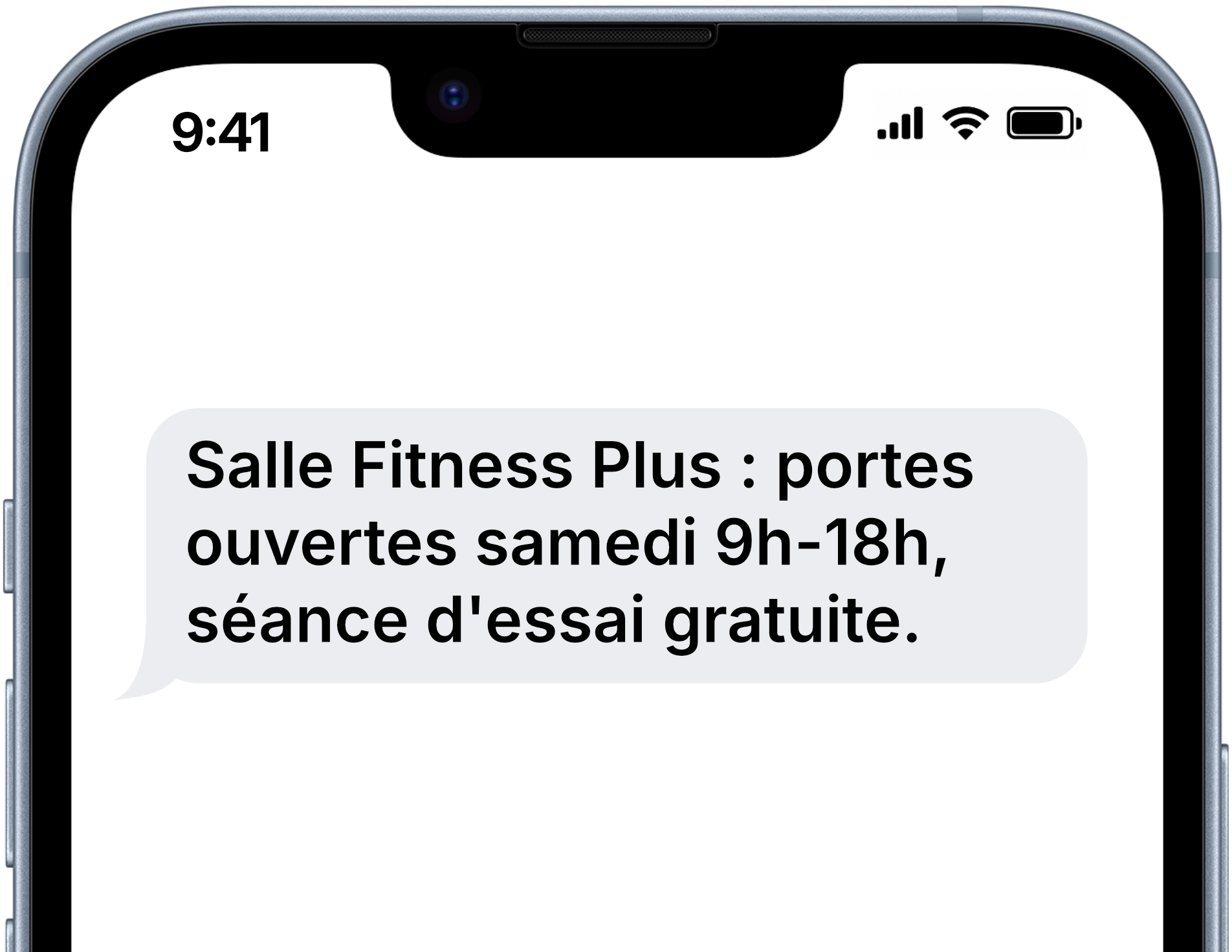 Exemple de SMS affiché sur un téléphone